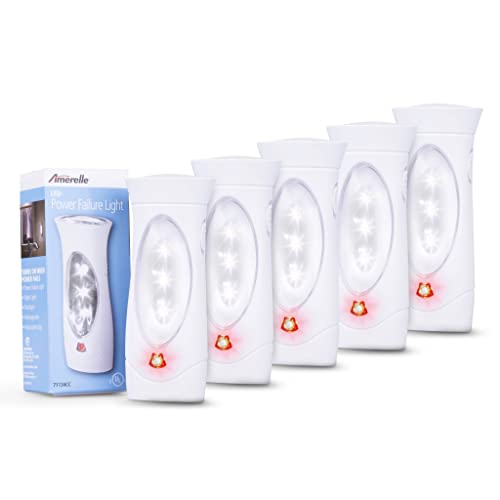 Amerelle LED Emergency Lights Pack of 5 - Power Failure & Flashlight Combo, Rechargeable, Wall Plug-In, Storm & Hurricane Ready