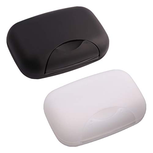 2 Pcs Plastic Soap Case Holder Container Box for Travel Camping Hiking Black & Clear
