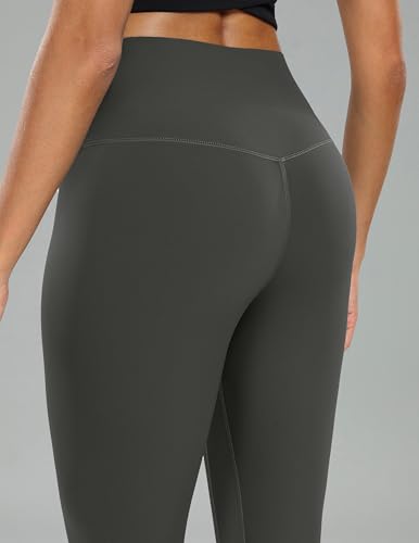 Large Charcoal Grey Workout Leggings with 28 Inch Inseam - High Waisted Tummy Control