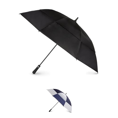 Large Vented Windproof Golf Umbrella with UV Water-Resistant Cover - Black
