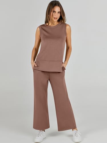 ANRABESS 2 Piece Travel Airport Outfits for Women - Medium Brown