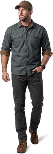 Men's Flannel Shirt - All Cotton Button Down, Long Sleeve, Brushed Warm Casual Plaid, Grey Large Tall Variation