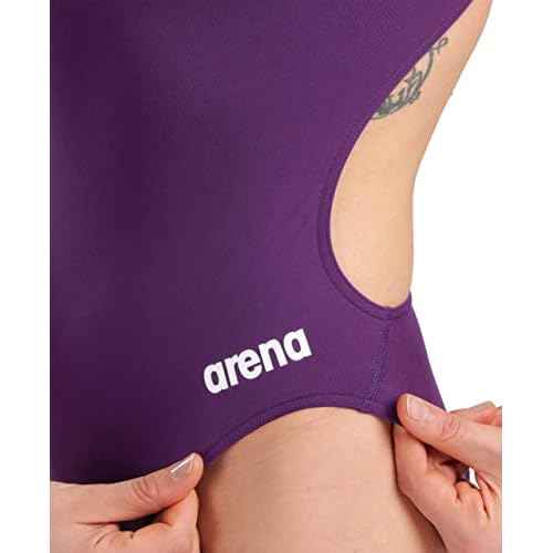ARENA Women's Solid Team MaxLife Swimsuit Challenge Back One Piece Ladies Bathing Suit Competition Training Athletic Swimwear, Plum/White, US Size 34