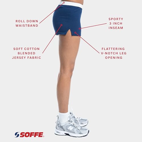 Soffe Women's Cheer Shorts 3-Inch Inseam Athletic Cotton Blend Navy X-Large 2 Pack