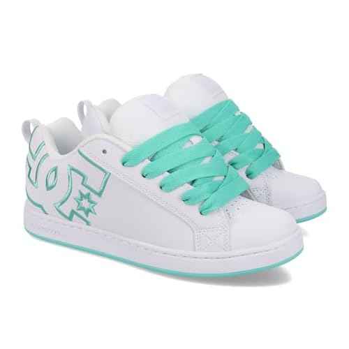 DC Shoes Women's Court Graffik Sneaker, White/Aqua, 5