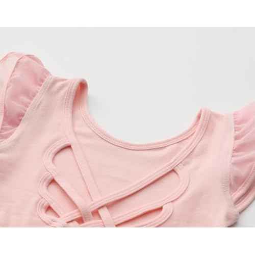 MdnMd Girls Dance Ballet Leotards Dresses for Toddler Ballerina Outfit Skirt Hollow Knot Back Flutter Sleeve