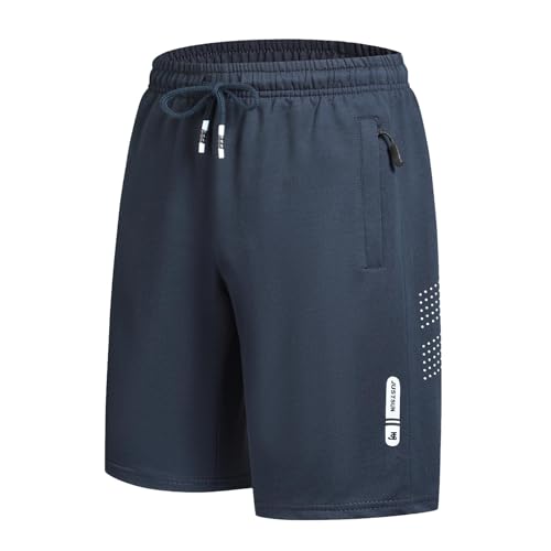 Men's Athletic Shorts with Zipper Pockets - Casual Gym Workout Running Sweat Cotton, Blue, X-Large