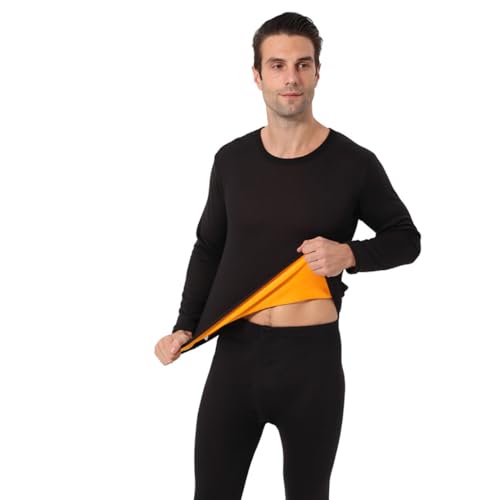 Men's Heavyweight Thermal Underwear Set Fleece Lined Base Layer Long Johns - Black, Large