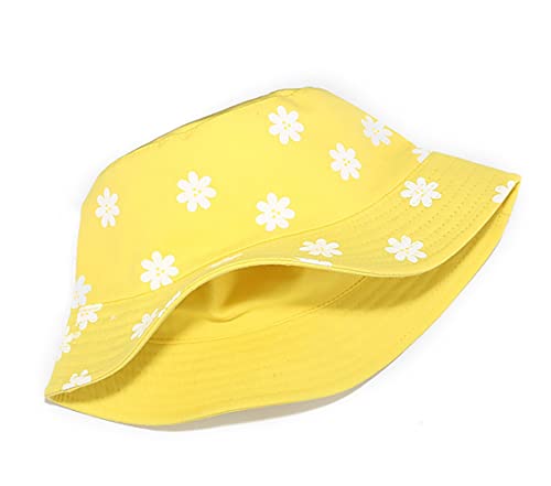 XYIYI Flower Yellow Bucket Hat Beach Fisherman Hats for Women, Reversible Double-Side-Wear