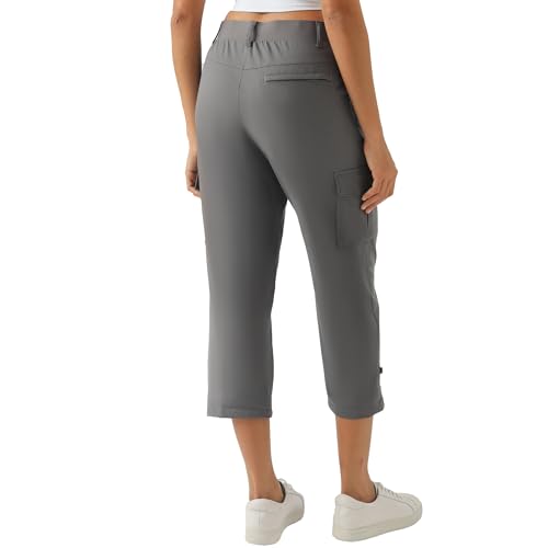Women's Lightweight Hiking Capri Cargo Pants Large Dark Grey - Quick Dry