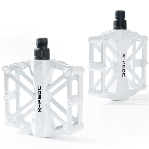 GPMTER Bike Pedals 9/16 White - Anti-Skid Aluminum Alloy MTB Road Bicycle Flat