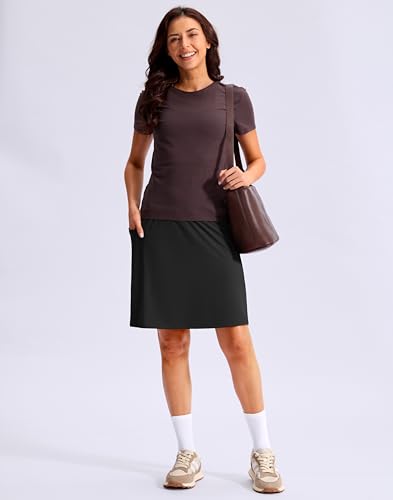 Women's 20-Inch Knee Length Golf Skirt Skort with Pockets High Waist Black Large