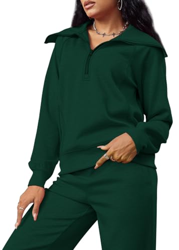 Women’s Lounge Sets 2025 Half Zip Sweatshirt & Wide Leg Pants - Green, Medium