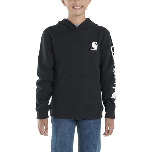 Carhartt Boys Long Sleeve Hooded Sweatshirt - Large Caviar Black