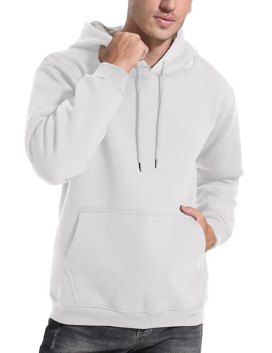 Flygo Men's Casual Fleece Sherpa Lined Hoodie Winter Warm Pullover Hooded Sweatshirt - White, XX-Large