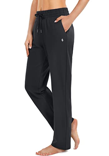 Women's Cotton Lounge Sweatpants with Pockets - Black 29 Inch Large