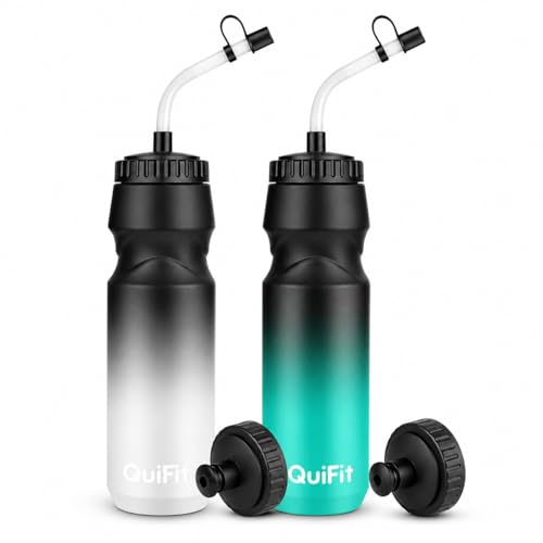 32oz Water Bottle with Long Straw - Leakproof Sports Hydration Bottle 2 Pack