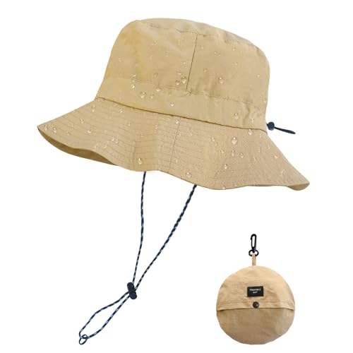 PFFY Quick Dry Waterproof Packable Bucket Hat for Women Men Outdoor Sun Hats with Detachable Chin Strap