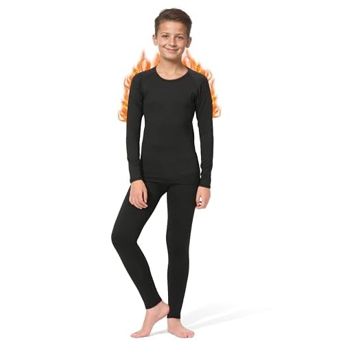 Rolimaka Boys' Thermal Underwear Set Youth kids Fleece Lined Leggings Pants Compression Long Johns Base Layer Top and Bottom
