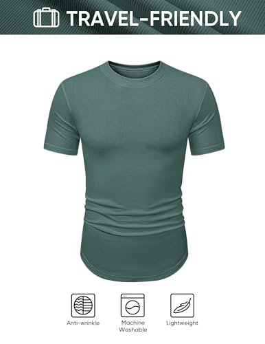 Men's Slim Fit Short Sleeve T-Shirt - Summer Muscle Tee, Crewneck, XL Light Green