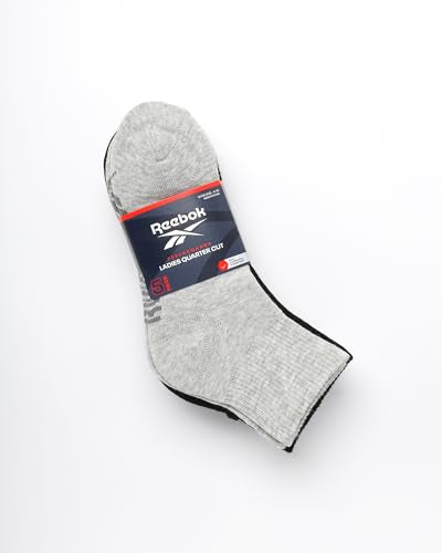 Reebok Women's Quarter Socks 5 Pack - Moisture Wicking Cushioned Ankle - Black, White, Grey