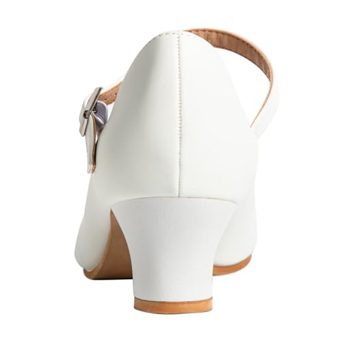 Women’s Character Dance Shoes Ankle Strap Heels 1.55 Inch - White 7 - Ballroom Salsa Tango