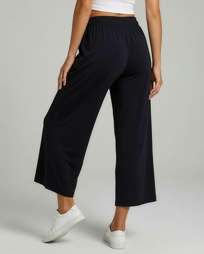 Women's Gaucho Wide Leg Capris Set of 3 - High Waist Loose Crop Pants with Pockets, Large