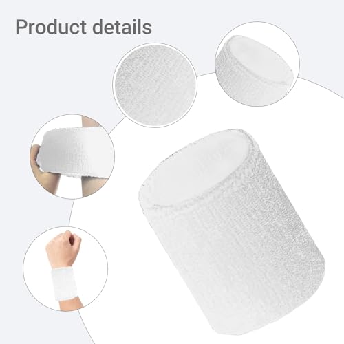 White 12 PCS Sports Wristbands Sweat Absorbent for Basketball Tennis Running