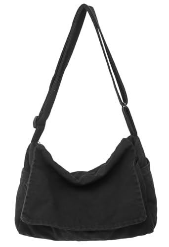 Canvas Messenger Bag for Women & Men - Casual Crossbody Satchel Black