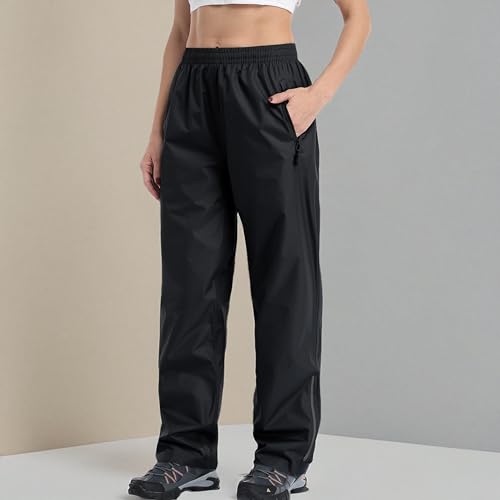 Women's Rain Pants Waterproof Hiking Pants, Lightweight Windproof Rain Over Pants for Golf, Fishing, Hiking, Outdoor Work (Black, XL)