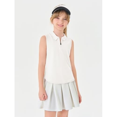Haloumoning Girls Athletic Sleeveless Golf Polo Shirts Kids Quarter Zip Quick Dry Workout Tank Tops 5-14 Years