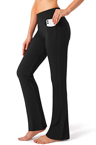 Women's Yoga Pants with Pockets Flare Leggings High Waist Casual Dress Pants - Medium Black