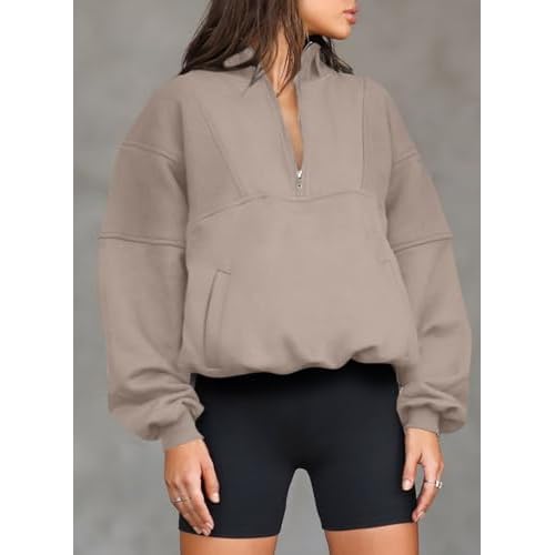 BLENCOT Women Half Zip Oversized Sweatshirts Long Sleeve Fleece Trendy Cropped Pullover Workout Warm Tops With Pockets S-2XL