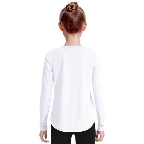 JOCMIC Girls Long Sleeve Shirts Kids Athletic Quick Dry Basic Tees for Gym Yoga Fall Tops UPF 50+ Sun Shirts
