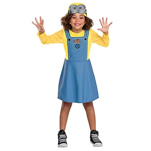 Bob Minion Girl Costume for Kids, Official Minion Outfit with Goggles and Hat