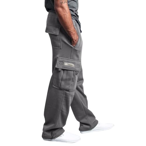 Men's Cargo Sweatpants Baggy Plus Size Drawstring Wide Leg Joggers with Multiple Pockets - Dark Gray, XX-Large