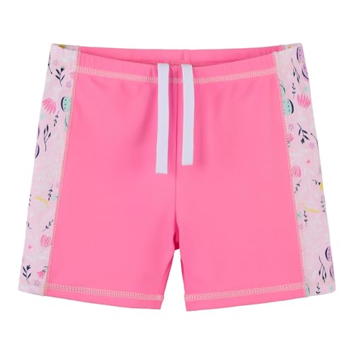 Girls Short Sleeve Swimsuit Two-Piece Floral Rash Guard UPF 50+ - Pink Butterfly 2-3T