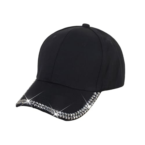Shiny Rhinestone Brim Baseball Cap for Women Girls Bling Hats Sparkle Ponycap Trucker Hat Summer Outdoors Sun Cap