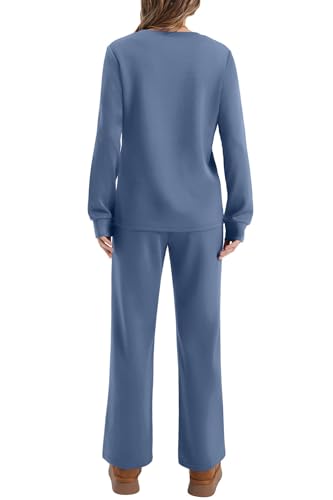 WIHOLL Lounge Sets for Women 2-Piece Travel Outfits Fall 2026 Sweatsuit Tracksuit Medium Grey Blue