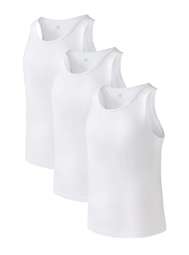 Men's Combed Cotton Tank Top - Soft Breathable Moisture-Wicking Undershirt, Large White