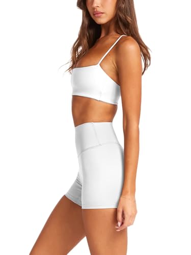 LASLULU Womens Spaghetti Straps Sports Bra Square Neck Workout Crop Top - Small White