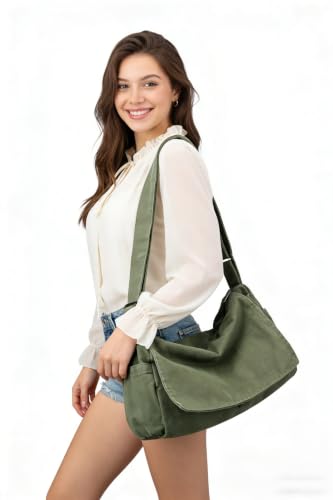 Vintage Canvas Messenger Crossbody Bag for Women Men - A-Green