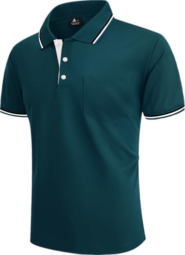 Men's Short Sleeve Polo Shirts Pack - Athletic Golf Polos with Pocket, Large Black Blue Red Gray Navy