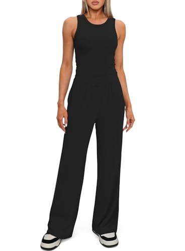 Women's Summer Lounge Sets Sleeveless Matching Outfits Black 28-29 Inseam Medium