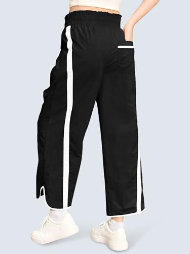 Kids Baggy Track Pants with Stripes for Girls 9-10 Years Black - Hip Hop Dance Outfit