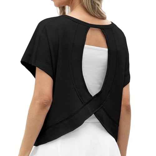 GRECERELLE Women's Open Back Workout Tops Backless Athletic Shirts Casual Crop Running Tee Y2k Yoga