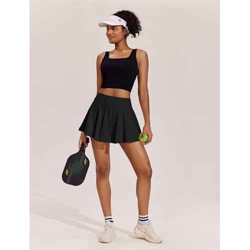 PINSPARK Womens Tennis Skirt Pleated Athletic Skirts with Pockets Shorts High Waisted Golf Skort for Workout Pickleball