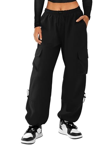 COPYLEAF Women's Quick Dry Cargo Pants Medium Black - Baggy Joggers