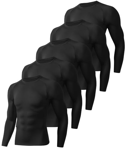 Men's Compression Long Sleeve Shirt - Black Workout Base Layer Athletic Top
