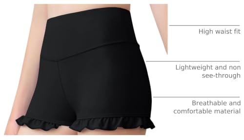 Girls Athletic High Waisted Ruffle Shorts - 5-6 Years Black - Comfortable Dance Workout Shorts